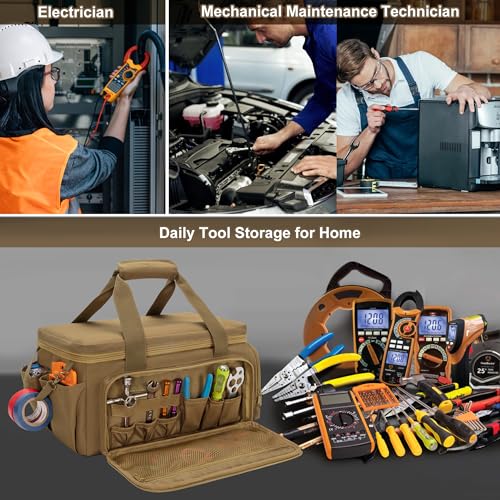 Rexmica 14-Inch Tool Bag Tool Storage Organizer Tactical Range Bag, Khaki - color: Khaki