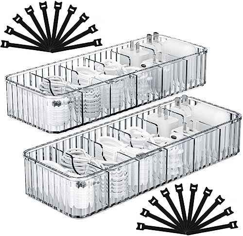 Cable Storage Boxes Organizers 2 Pack,Cord Charger Case with 20pcs Ties