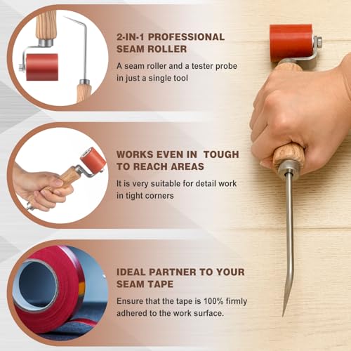 2 Pcs Seam Roller with Seam Tester Probe 40mm Silicone Roofing Roller Smoothing Combo Tool for PVC/TPO/EPDM Woodworking Flooring Wallpaper Single Ply Roofing Tape Hot Air Tools