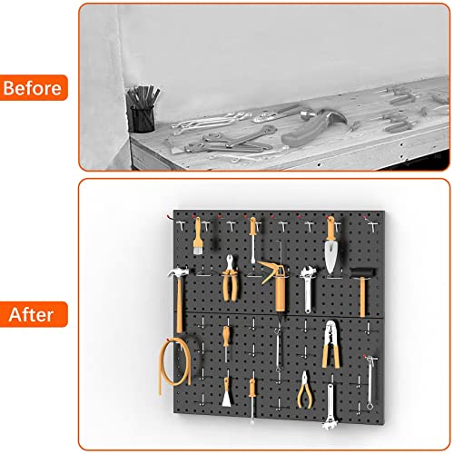TORACK Metal Pegboard Wall Organizer 24"x24", 70 PCS Tools Storage Pegboard - color: Black