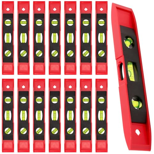 15 Pack 9 Inch Magnetic Torpedo Level with 45, 90, 180 Degree Bubbles, Plastic Shell Shock Resistant Torpedo Level, Red Spirit Level Measuring Tool - color: Red, size: 15PCS