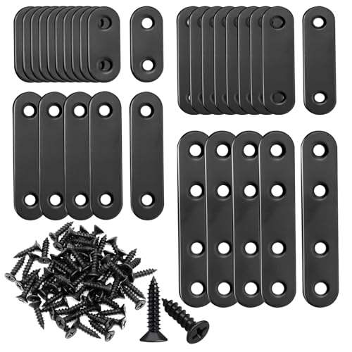 mankk 86PCS Black Straight Flat Metal Bracket Mending Plates Stainless Steel Flat Brace Brackets Fixed Connecting Plate for Wood Repair Fixing - color: Black