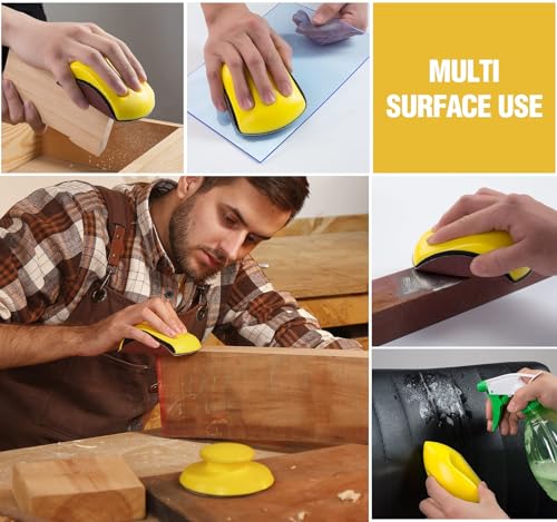 S SATC 4PCS Hook and Loop Sanding Block Included 1 Cleaning Brush 5 Inch Round and Mouse Sanding Block Meant for Wood Furniture Restoration Home Arts and Crafts - style: 4 PCS Sanding Block