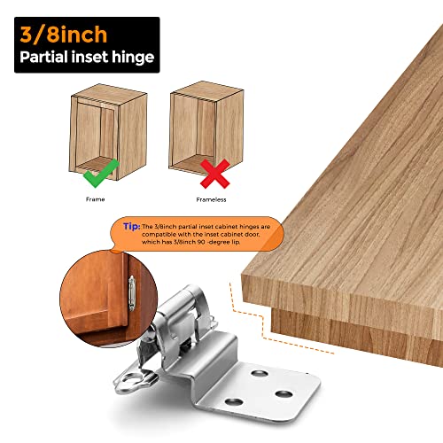 Ravinte 3/8" Inset Satin Nickel Cabinet Hinges 10 Pack (5 Pairs) - color: Satin Nickel