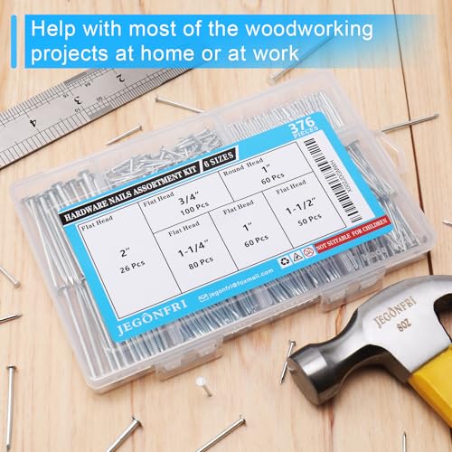 376PCS Galvanized Nails Kit with Storage Box, 6 Sizes for Hanging Pictures - style: 376pcs Galvanized