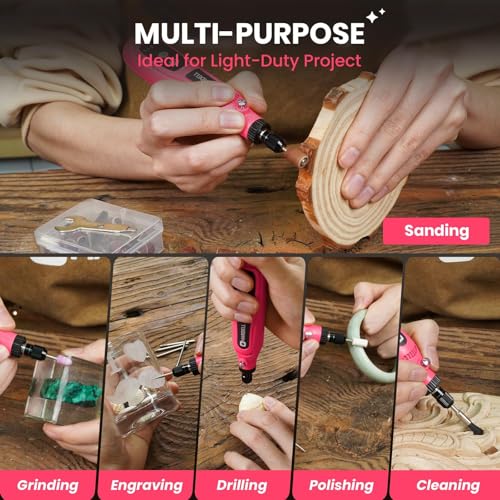 HARDELL Mini Cordless Rotary Tool, 43pcs Lightweight Rotary Tool Kit - color: Pink