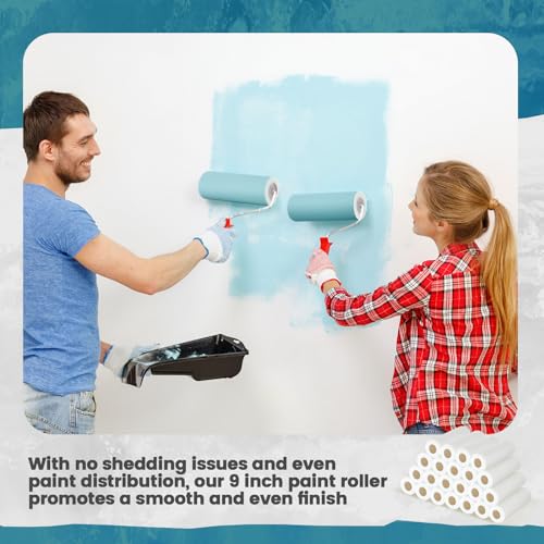 Nuenen 18 Pcs 9 Inch Foam Paint Roller, High Density Foam Paint Roller Covers Paint Roller for Painting Walls Doors Houses Cabinets Ceilings Furniture Smooth Even Finishes, White
