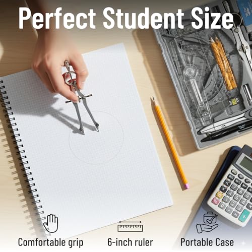 Mr. Pen- Geometry Set, 15 pcs, Pink, 6 Inch Swing Arm Protractor, Divider - color: Pink