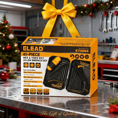 ELEAD Hex Key Allen Wrench Set: 41-Piece Hex and Torx Key Set with Torque Handle, Standard SAE(0.028"-3/8") & Metric(0.7mm-10mm) & Torx(T9-T50) in Storage Case, Heat Treated Chrome Vanadium Steel - style: New Version