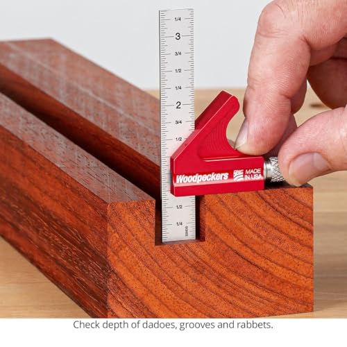 Woodpeckers Mini Combination Square, Check Square and 45° in Tight Joinery with 1/2" and 1/4" Blades, Made in USA - MNCSQ-AL
