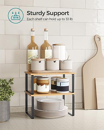 SONGMICS Cabinet Organizer Shelf, Set of 2 Spice Rack, Kitchen Storage - color: Ink Black + Natural Beige, size: 11.7"w