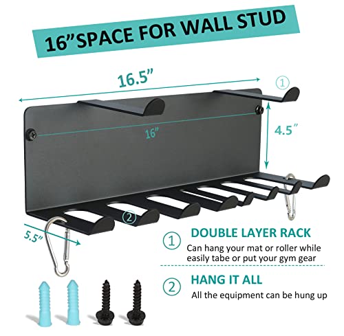 Multi-Purpose Gym Equipment Storage Rack Resistance Bands Storage Hanger Barbell Rack Heavy Duty Gym Rack for Exercise Bands, Lifting Belts and Jump Ropes - color: Double Layer Black