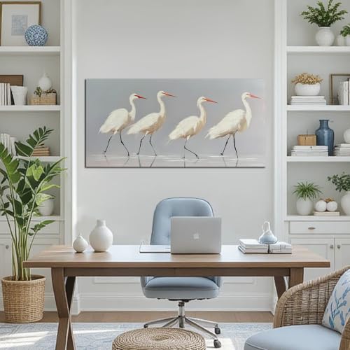 SSNEEKNDG White Heron Wall Art Bird Painting Animal Texture Artwork 20"x40" - size: 20"L x 40"W