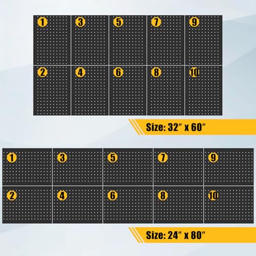 PBHEPJ 10 Pcs Metal Pegboard Panels, 16"x12" Heavy Duty Peg Boards for Garage and Garden Tool Storage, Includes Drywall Anchors and Screws Kits, Black