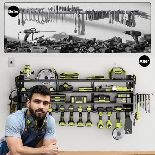Power Tool Organizer Wall Mount, 12-Drill 4-Tier Charging Station, Black - color: Black