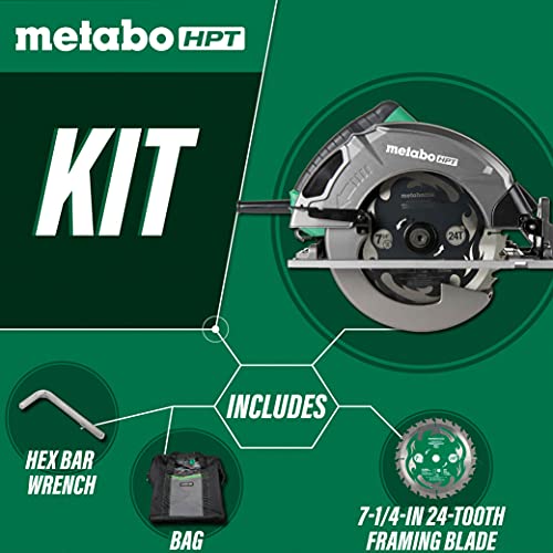 Metabo HPT 7-1/4-Inch Circular Saw Kit | 6,000 Rpm, 15-Amp Motor | Integrated Dust Blower | 24T Premium Framing/Ripping Blade | Single Handed Bevel Adjustment | C7SB3 - style: Metabo HPT C7SB3 Circular Saw