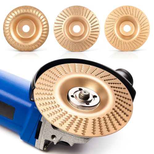 Angle Grinder Wood Carving Disc Set, 3Pcs Gold Grinding Wheel 5/8" Arbor