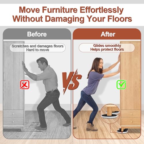 Furniture Sliders for Hardwood Floors: Multi-Surface 3-in-1 Moving Sliders - size: 4.3in Round 8+8+1Pack