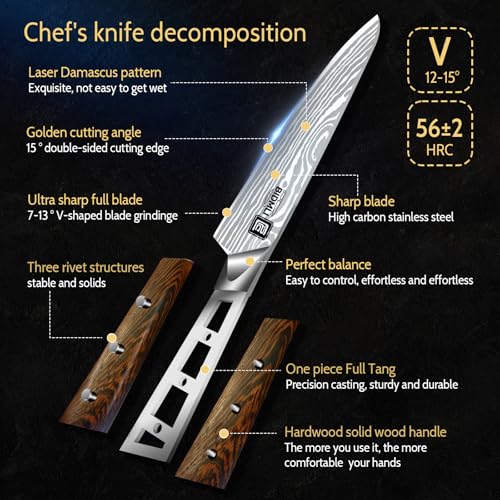 17-Pack kitchen knife set, wooden blocks,sharp high carbon stainless steel blades,hardwood handles,Sharpener,chicken bone clipper,microfiber towels,gift packaging,for families, restaurants, chefs. - color: Black
