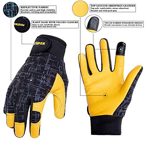 Kids Genuine Leather Work Gloves Age 2-12, Touchscreen, Reflective - color: Black, size: X-Small (2-3 Years Old)