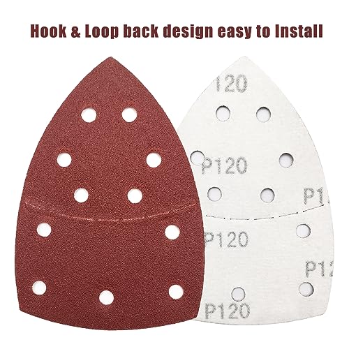 50 PCS Mouse Detail Sander Sandpaper, 120 Grit Palm Sander Sandpaper 11 Holes Hook and Loop Sander Pads Triangular Sanding Sheets Abrasive Sanding Paper for Mouse Sander - size: 120 Grit