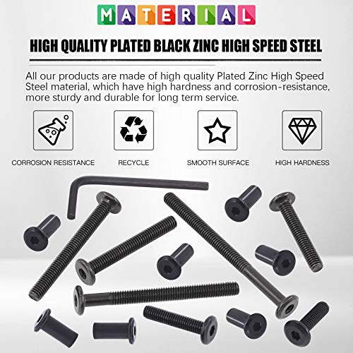 Glarks 85Pcs M6x16/ 25/35/ 45/55/ 65/ 75mm Black Hex Drive Socket Cap Bolts Kit, Allen Head Countsunk Furniture Crib Bolts Nuts Screws for Chair Table Cabinets - size: M6x16/25/35/45/55/65/75mm