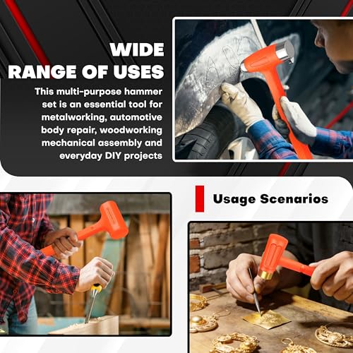 C&T Dead Blow Hammer Set, 3-Piece Kit, 1.5LB Dead blow, 12oz Brass Cap, 16oz Ball-Peen,Brass, No Rebound Design, Unibody Molded Checkered Grip, Home Repair & Garage Use - style: 3PC-1