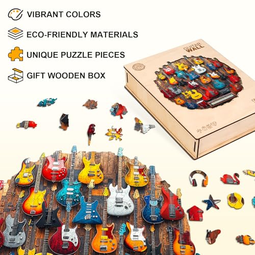Wooden Puzzle for Adults-Guitar Wall Wood Jigsaw Puzzle-M-205 PCS - color: Guitar Wall, size: Medium