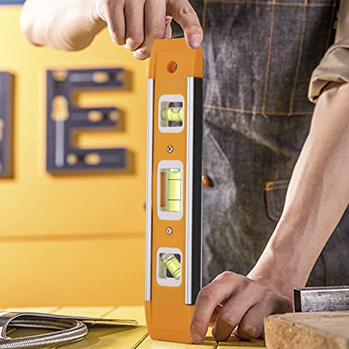 LAND 9 Inch Magnetic Torpedo Level with 3 Bubbles (Horizontal, Vertical, 45°) - Shock-Resistant ABS Frame, Heavy-Duty Magnetic Base, Bright Orange for Construction, Woodworking