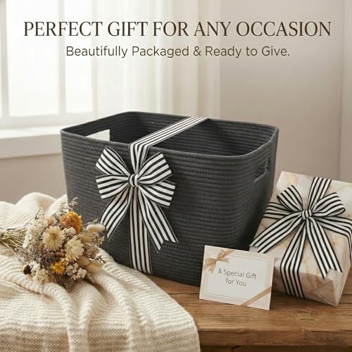 JMvicyroam 96L Large Woven Cotton Rope Blanket Basket, Grey - color: Grey, size: 96L
