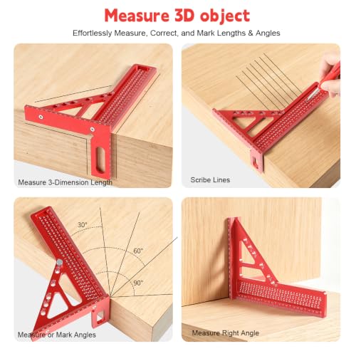 3D Multi-Angle Measuring Ruler,Extended Upgrade Version 22.5°-90°Woodworking Metal Layout,Marking,Aluminum Alloy Square Tools with Angle Pin for DIY,Engineer,Carpenter,Construction