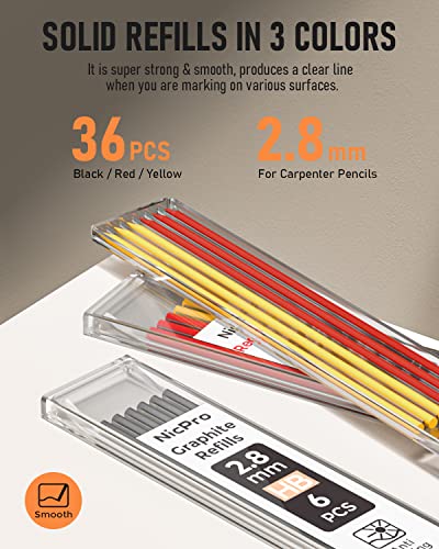 Nicpro 3 Pack Carpenter Pencils with Sharpener, Pencils for Construction - color: Black,Red,Yellow, size: 3 Pack