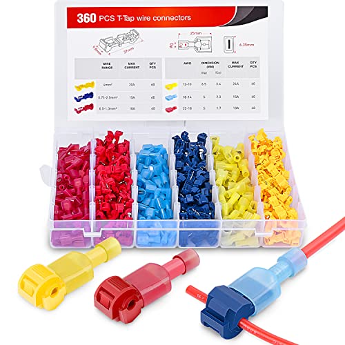 Nilight 360PCS T-Tap Wire Connectors Self-Stripping Quick Splice Terminals - size: 360Pcs 22-10AWG