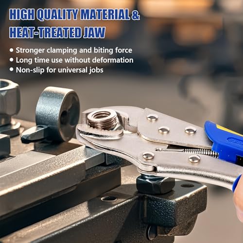 Locking Pliers Set,5"/7"/10" Curved Jaw Vise Grip,6-1/2"and 9-1/2" Needle Nose Vice Grips, 6" C-Clamp for Woodworking, Metal Working and Welding