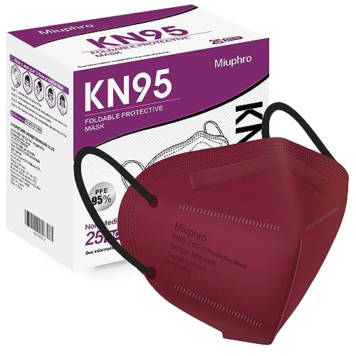 Miuphro KN95 Face Mask 25 Pack, 5-Layers Breathable KN95 Masks - color: Red