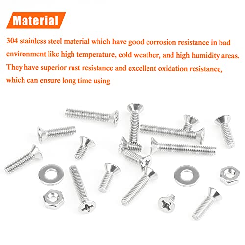 HELIFOUNER 102 Pieces #12-24 Phillips Countersunk Head Machine Screws Nuts Washers Assortment Kit, Coarse Thread, Fully Machine Threaded, 304 Stainless Steel - size: #12-24