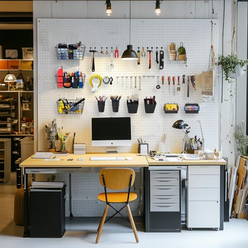 Pegboard Basket Organizers, 42Pack Peg Board Baskets Hooks Bins Cups(Black) - color: Black