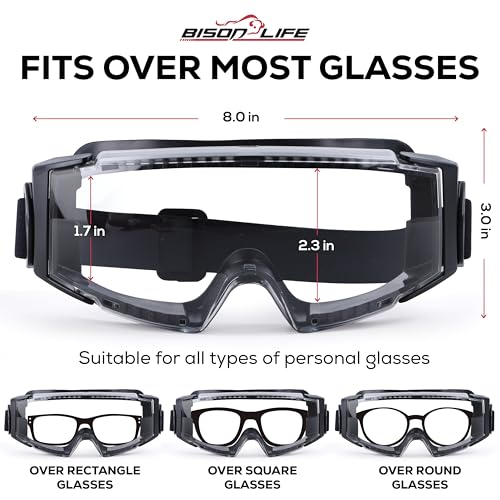 BISON LIFE SplashPro Safety Goggles Over Glasses, ANSI Z87.1, 1 pack