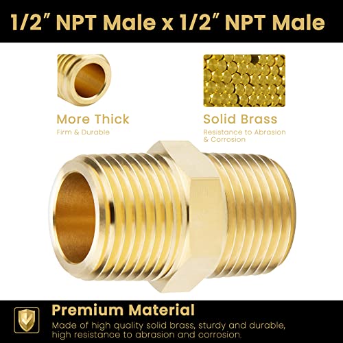 KOOTANS 1/2 NPT x 1/2 NPT Male Solid Brass Hex Nipples,4 PACK - size: 1/2 NPT x 1/2 NPT (O.D x O.D: 3/4'' x 3/4'')