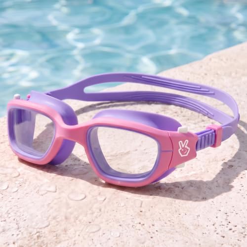 Vvinca Kids Swim Goggles, Swimming Goggles for Kids 3-14 Anti-Fog UV Protection No Leak Pool Glasses for Boys Girls - color: 04-pink &Purple