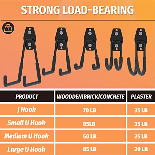HUHOLE 14PC Garage Hooks Heavy Duty, Utility Garage Storage Hooks, Wall Mount Garage Hooks with Anti-Slip Coating for Hanging Ropes, Bikes, Ladders and Bulk Items. - style: Garage Hook Kit 14 PC