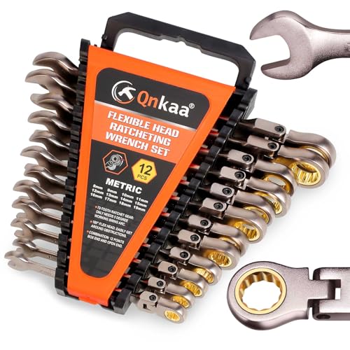 Qnkaa Flexible Ratcheting Wrench Set 12pcs Metric 8-19mm Flex-Head Spanner Gear Ring Ratchet Combination Wrenches Kit with Portable Organizer - style: Metric 12pcs