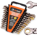 Qnkaa Flexible Ratcheting Wrench Set 12pcs Metric 8-19mm Flex-Head Spanner Gear Ring Ratchet Combination Wrenches Kit with Portable Organizer - style: Metric 12pcs