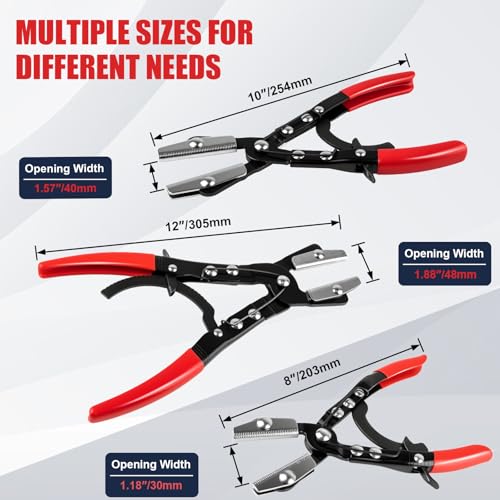 3PCS Ratchet Hose Pinch Off Pliers, Upgrade Hose Pinch Pliers Automotive, 8 in, 10", 12inch Locking Fuel Line for Radiator, Heater, Coolant, Fuel Pinch, Flexible Hose