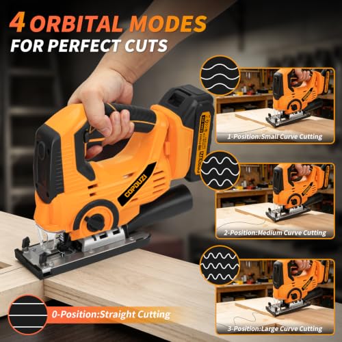 Cordless Jig Saw, Jigsaw Saw with 2×2.0Ah Batteries and Charger, Power Saber Saw Tool with LED Light, 0-45° Bevel Cuts & 4 Orbital Sets, Electric Curve Saw for Straight/Curve/Circle Cutting