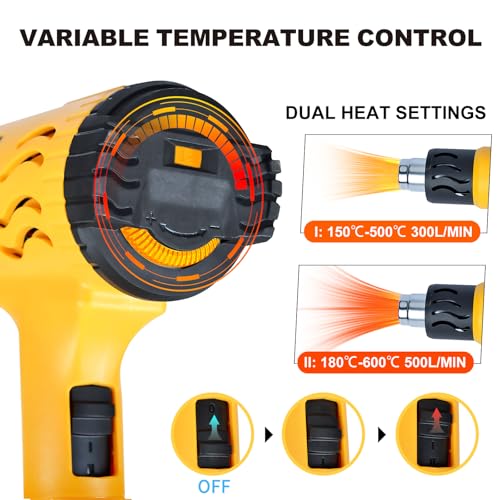 Heat Gun 1800W, 100℉ to 1200℉ Hot Air Gun with 4 Nozzles - color: Yellow-4