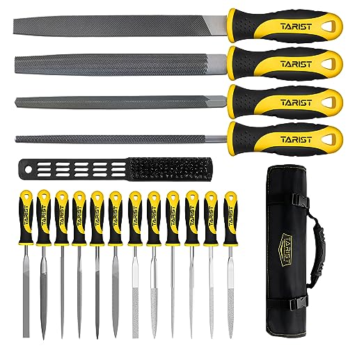 TARIST 17PCS File Set with Tool Bag, Includes 4PCS Large Metal File, 12PCS Needle File and Wire Brush,Work for Metal, Wood and More - style: File Set - 17 pcs