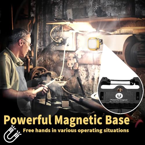 2 Pack Magnetic Work Light Rechargeable 5000 Lumens, 4 Brightness & 4 Color LED Flood Light, 36h Runtime, USB-A Output Port, Ipx4 Waterproof for Car Repair, Construction, Emergency, Garage, Hurricane - color: Yellow
