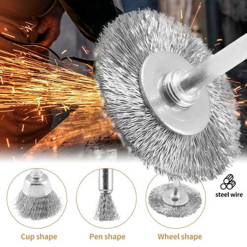 45 Pack Wire Wheel Brush Set, 1/8 Inch Shank Stainless Steel Brush Kit Rotary Buffing Brush Wheel, Rust Removal Tool Set, Wire Pen Brush + Bowl-Shape Brushes + T-Shape Brushes
