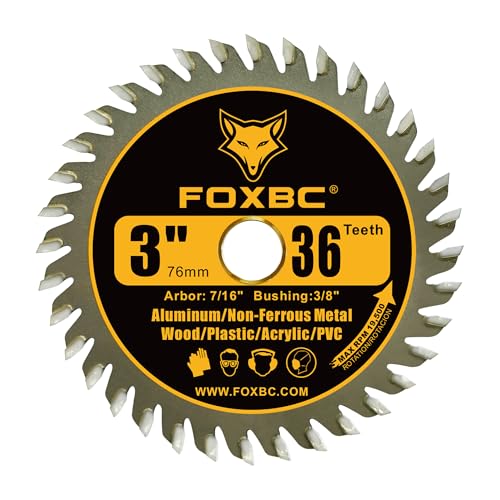 FOXBC 3 Inch Carbide Circular Saw Blade 36 Tooth for Wood, Plastic, PVC, Acrylic, Aluminum with 7/16" Arbor, 3/8" Bushing - 3 Pack